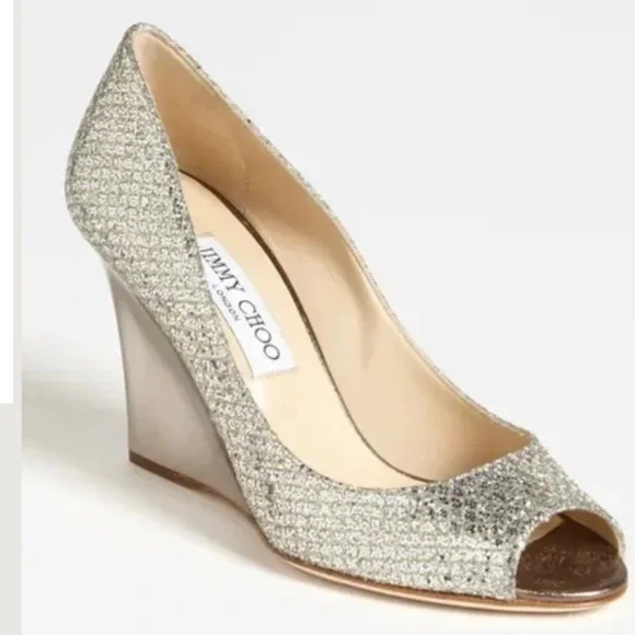 JIMMY CHOO BELLO GLITTER WEDGES - Picture 1 of 7